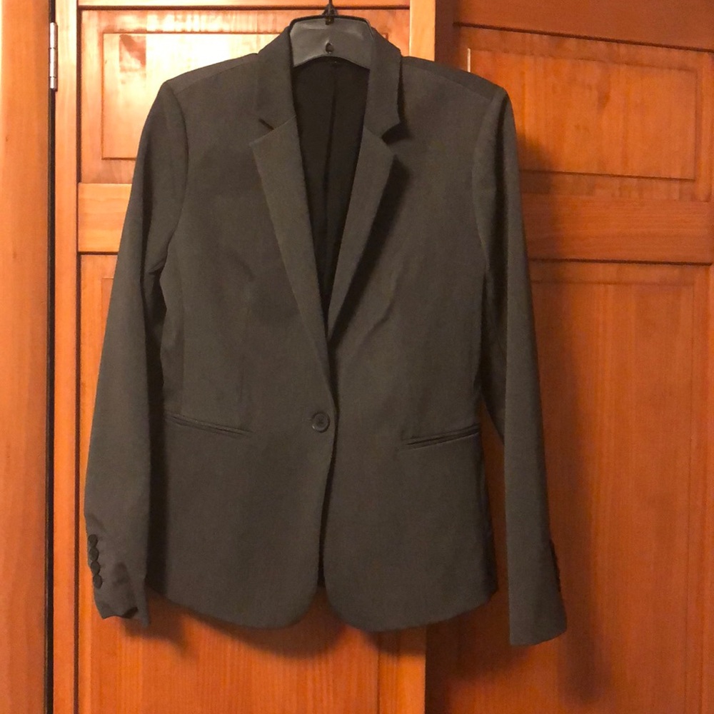 Gray, one-button blazer